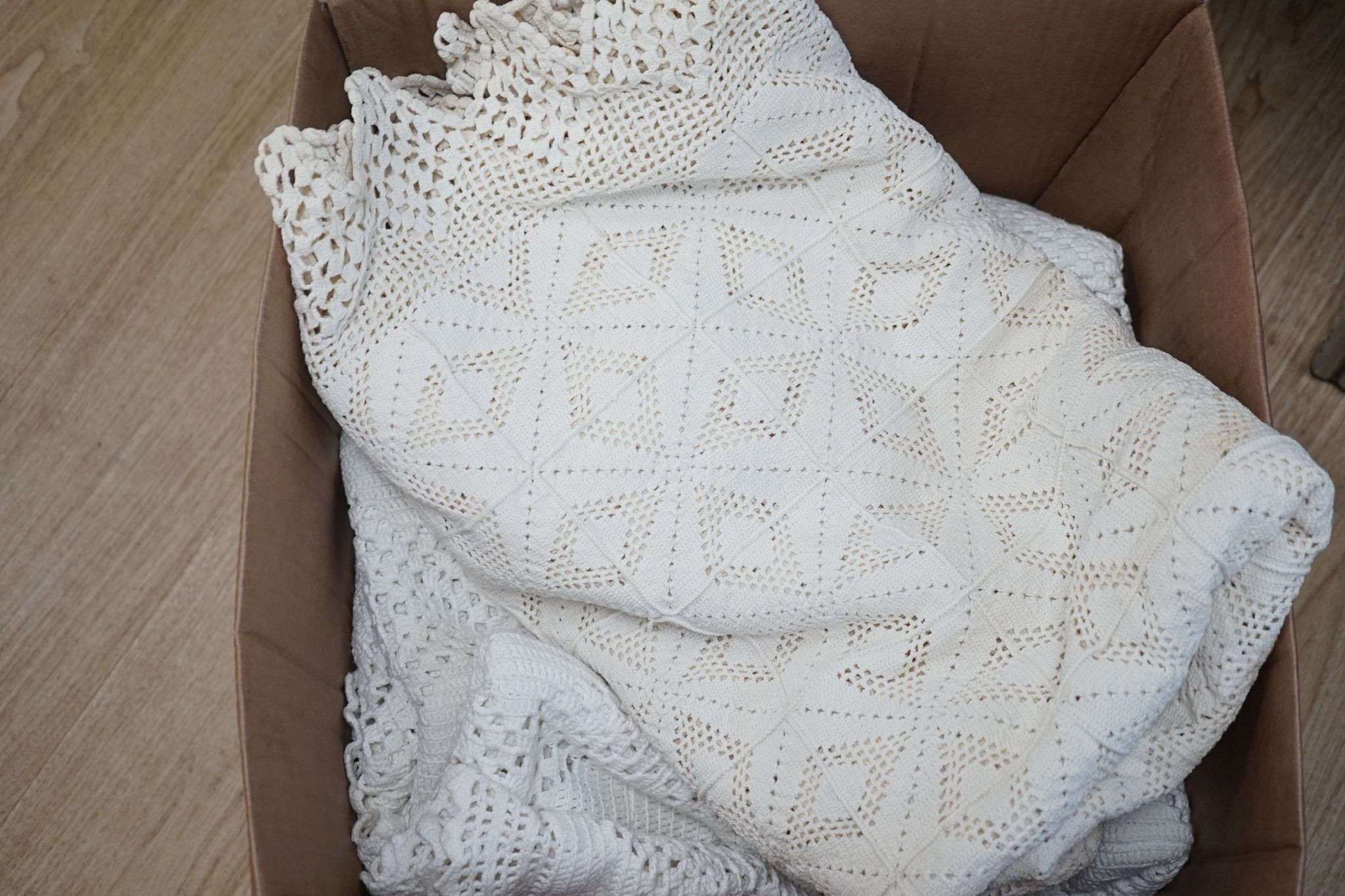 A collection of six various French provincial crochet bed spreads